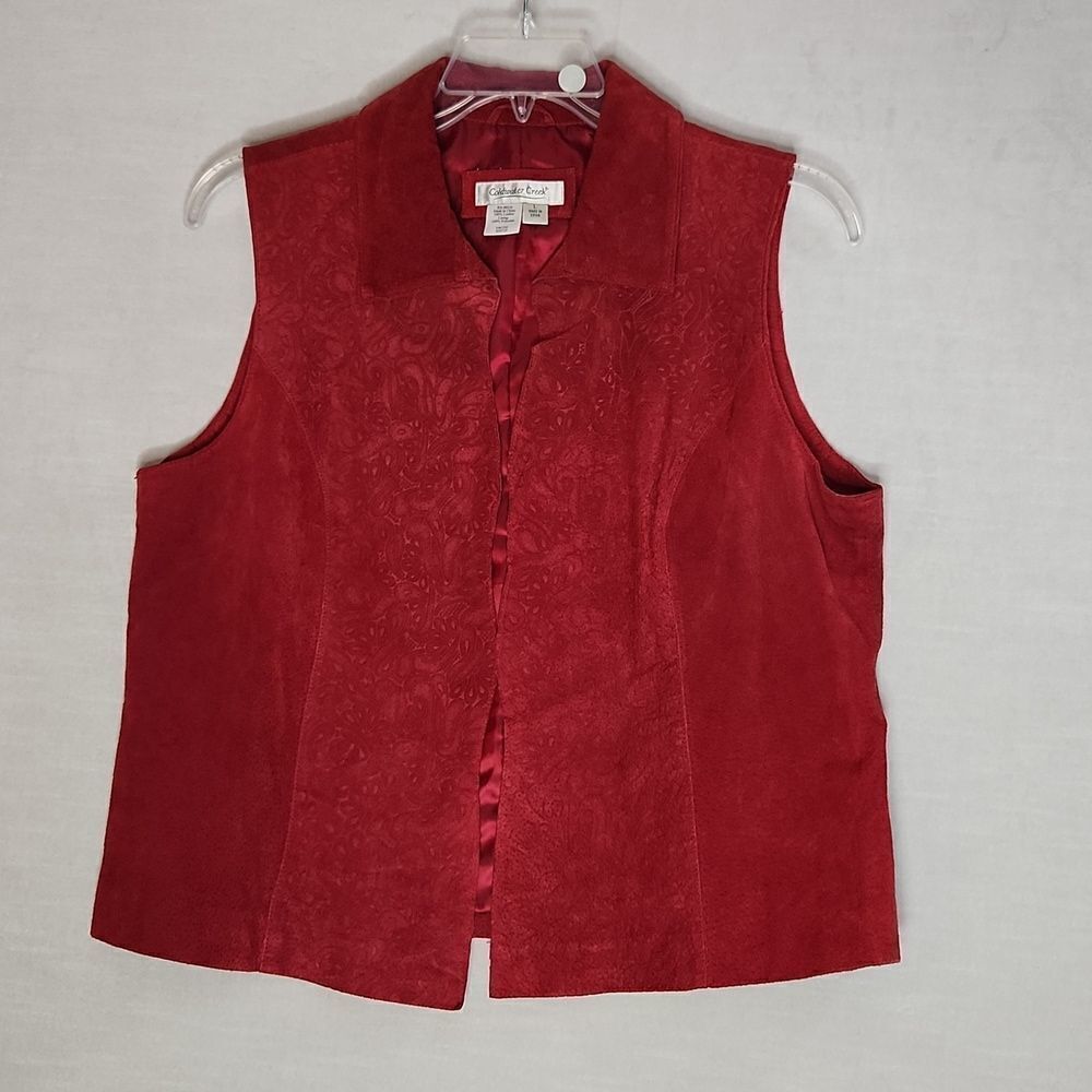 Vintage Coldwater Creek Burgundy Red Embossed Suede Leather Vest Women’s L